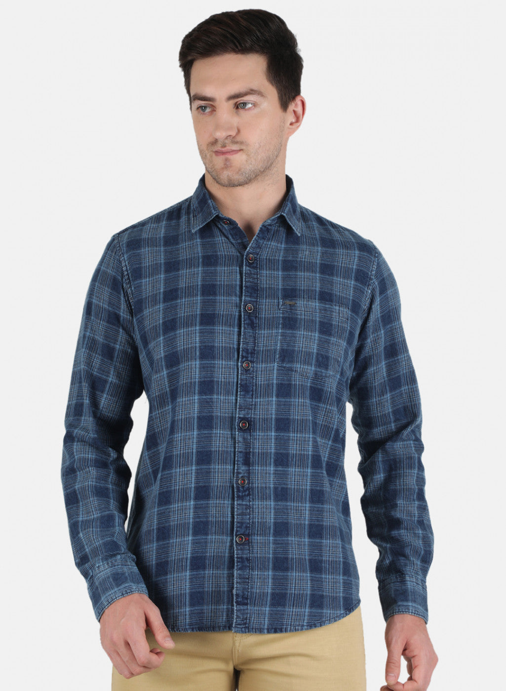 Men Blue Check Shirt