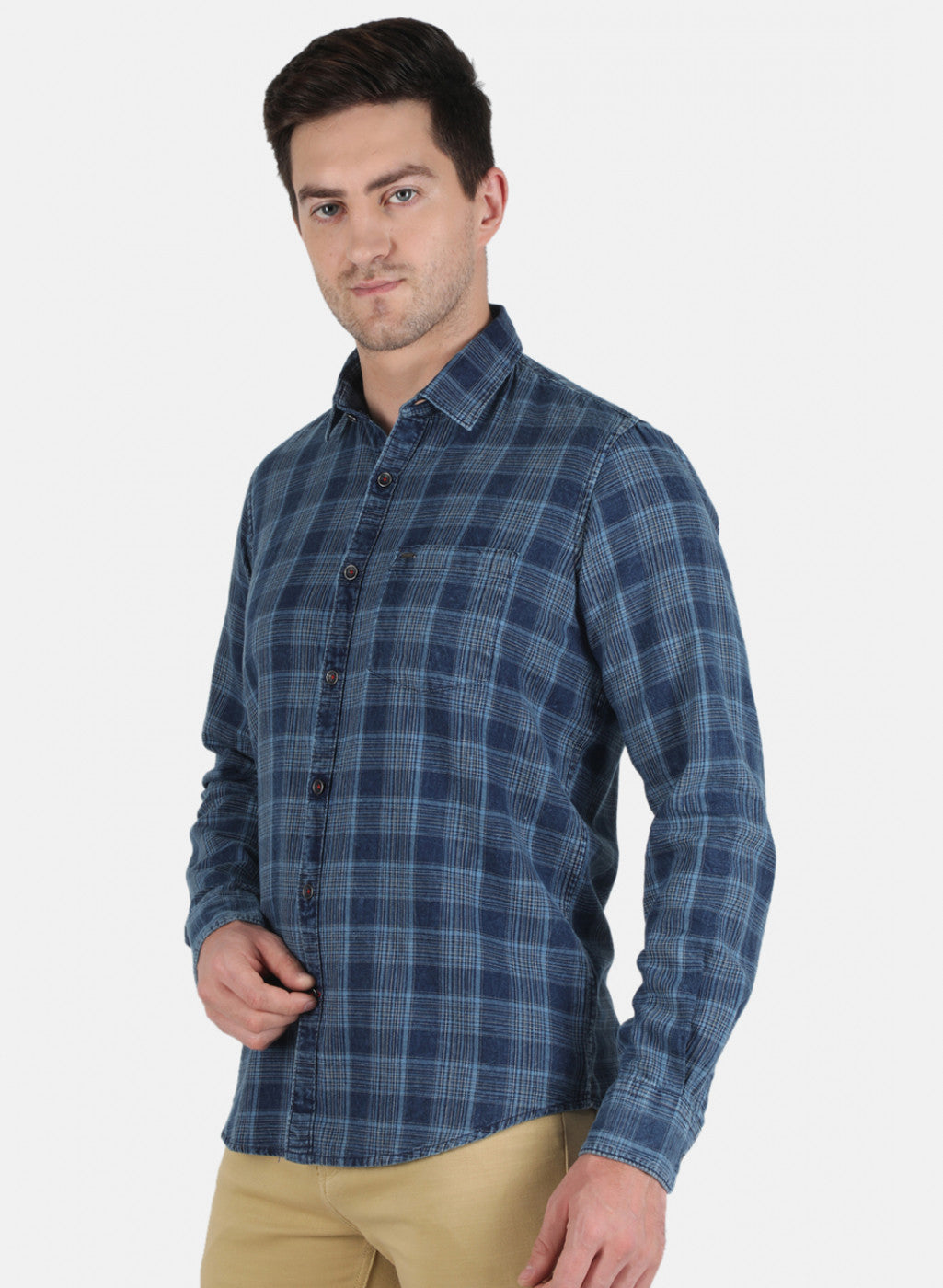 Men Blue Check Shirt