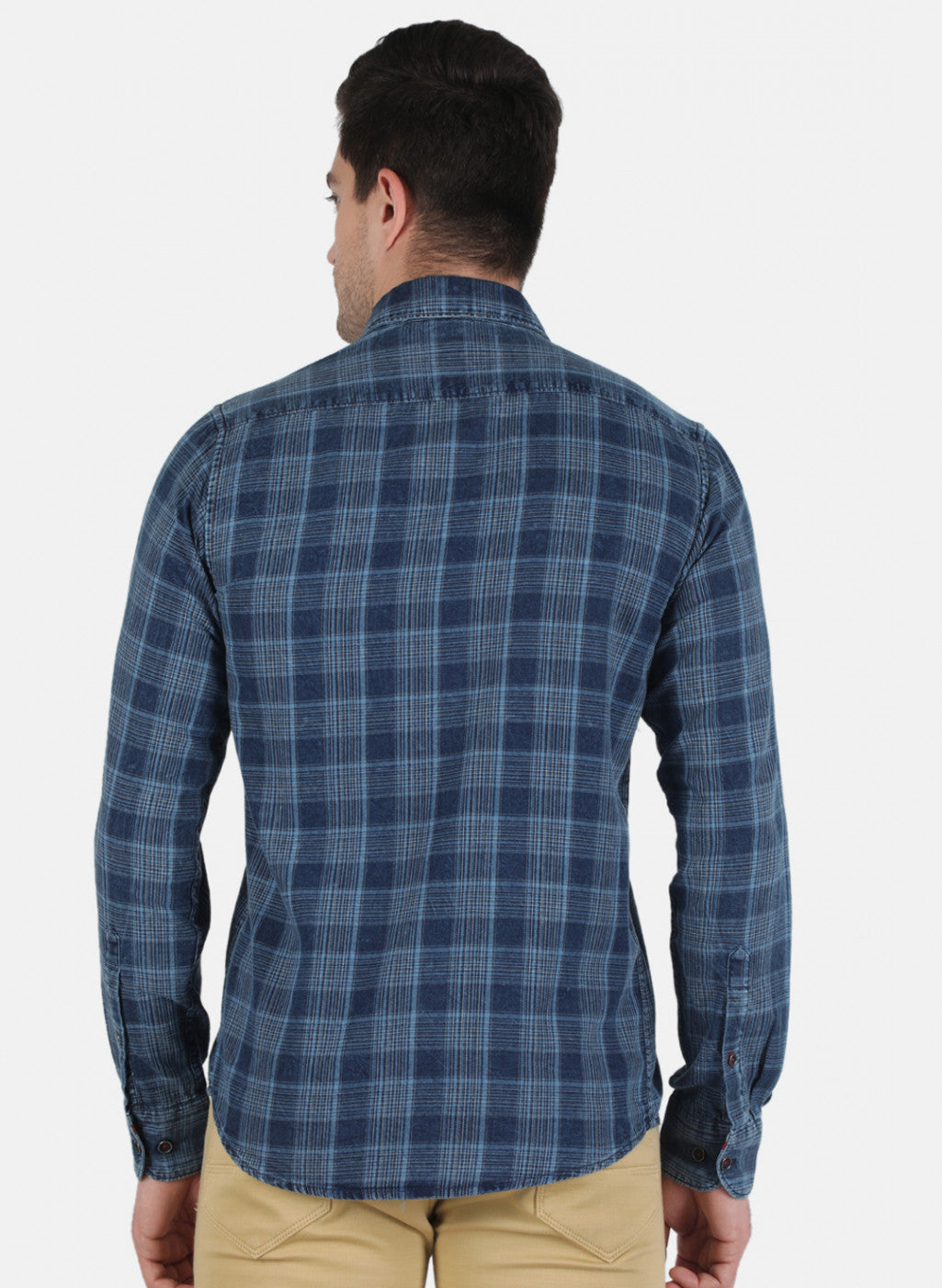 Men Blue Check Shirt