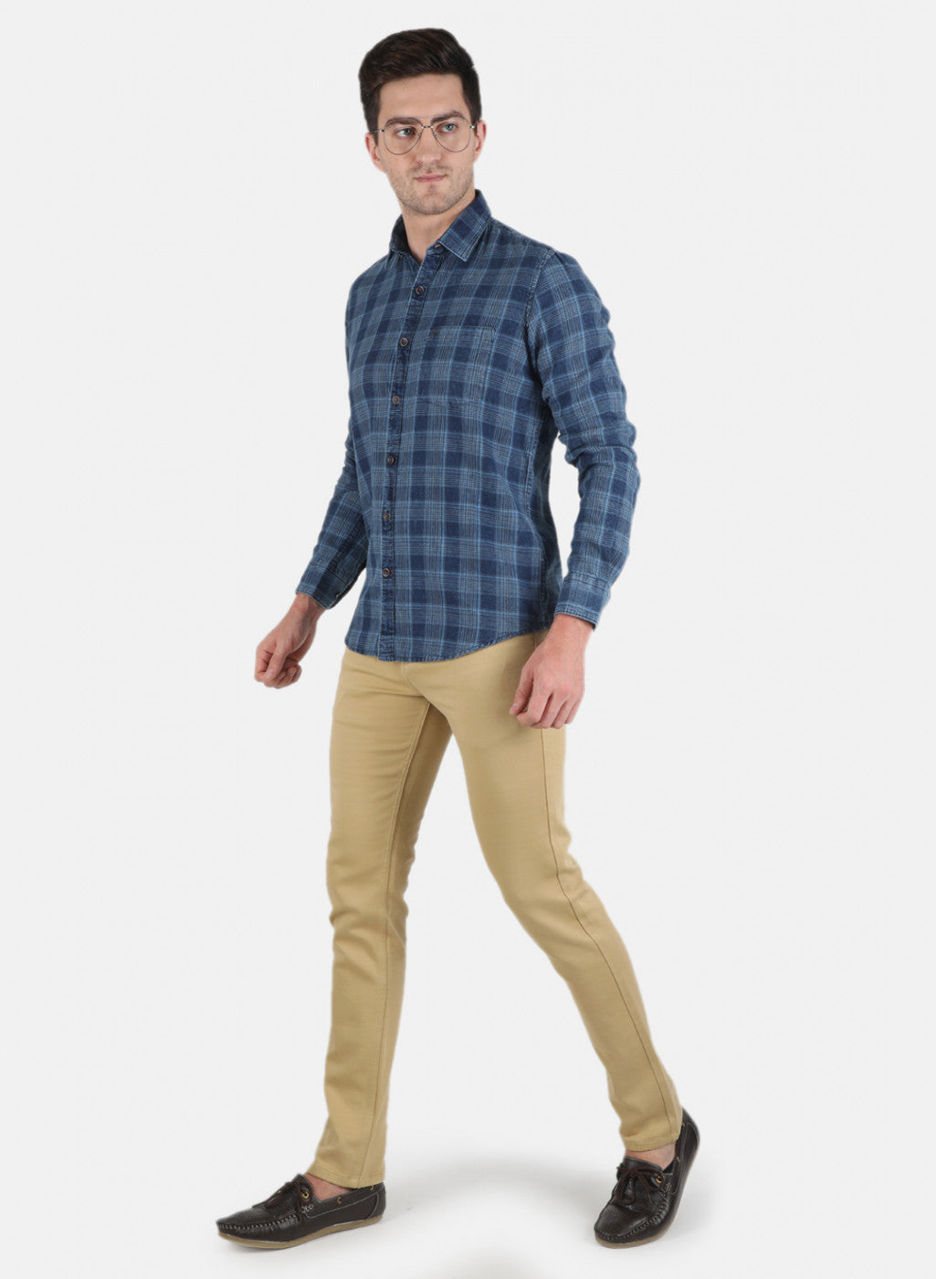 Men Blue Check Shirt