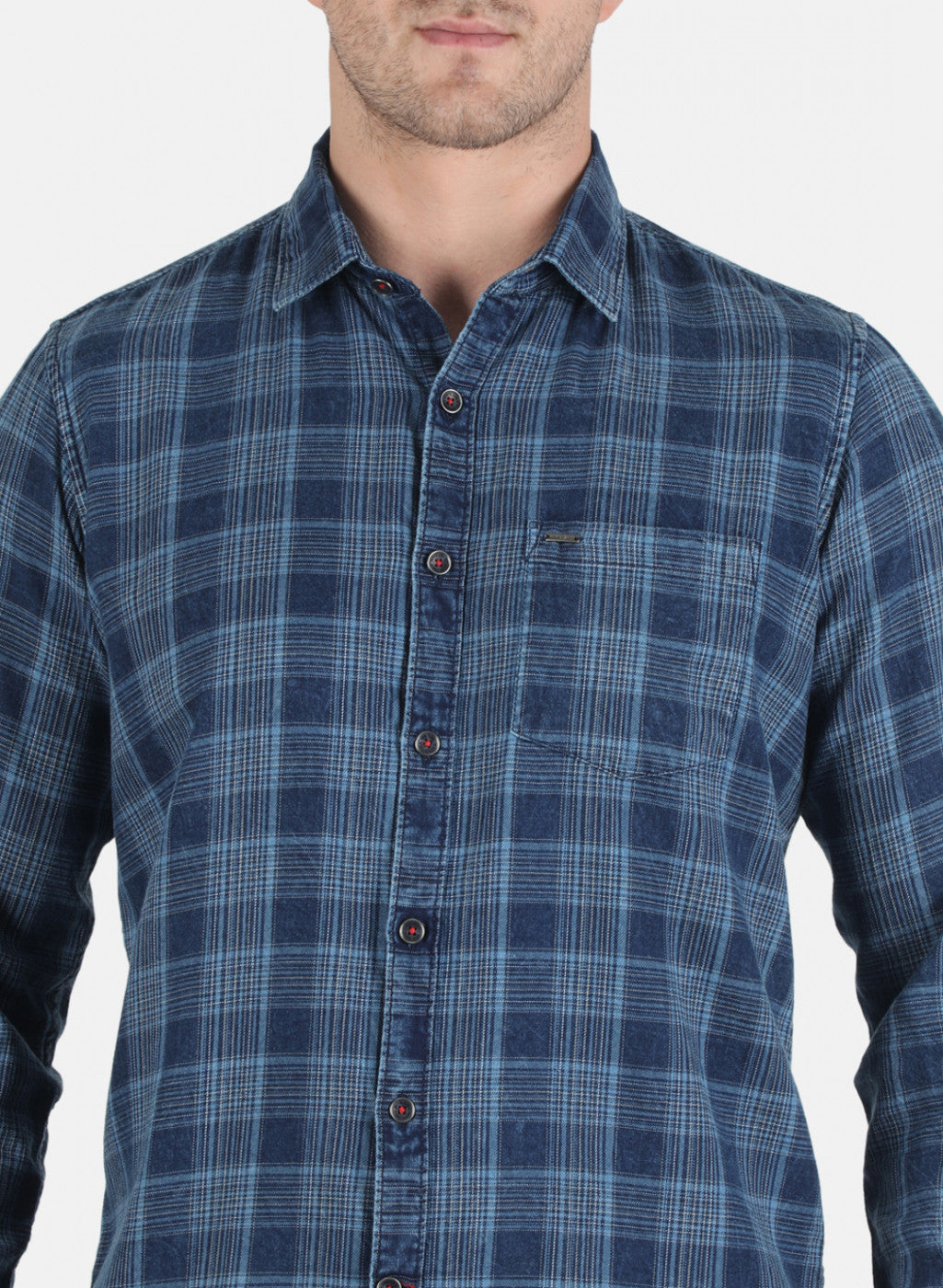 Men Blue Check Shirt