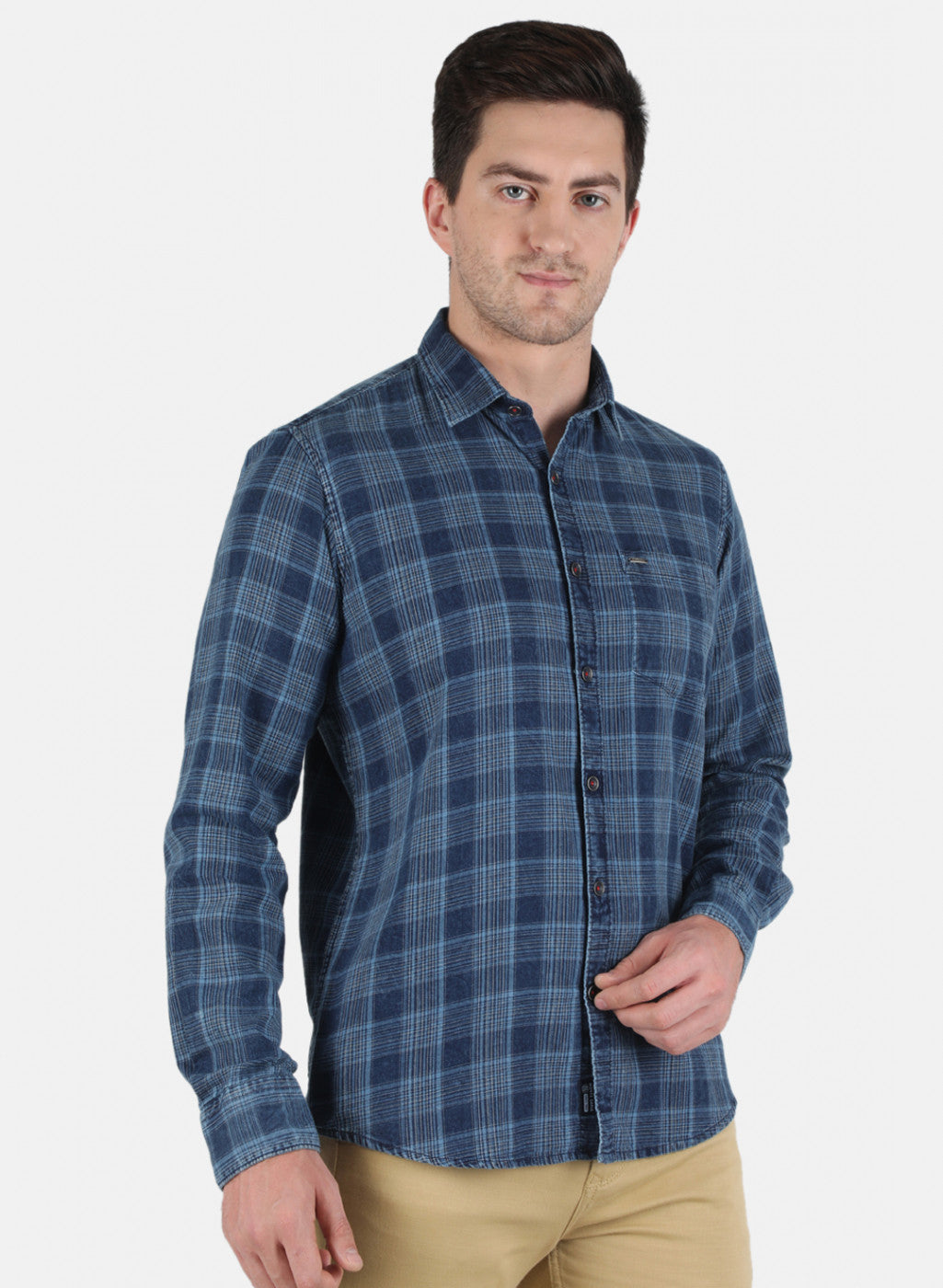 Men Blue Check Shirt