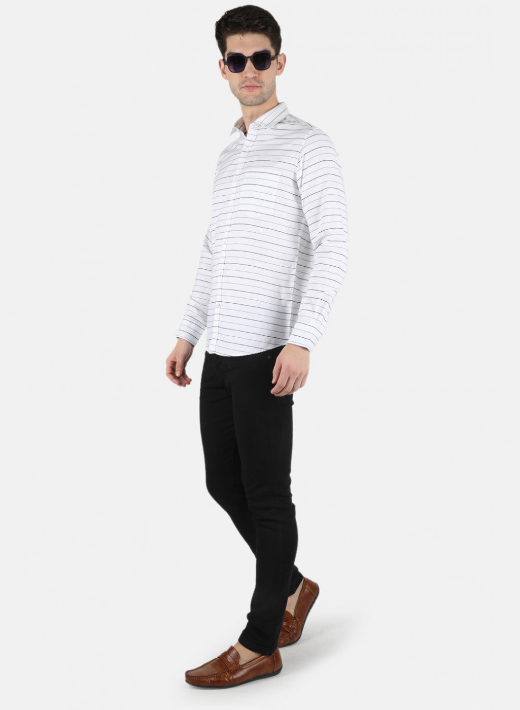 Men White Stripe Shirt