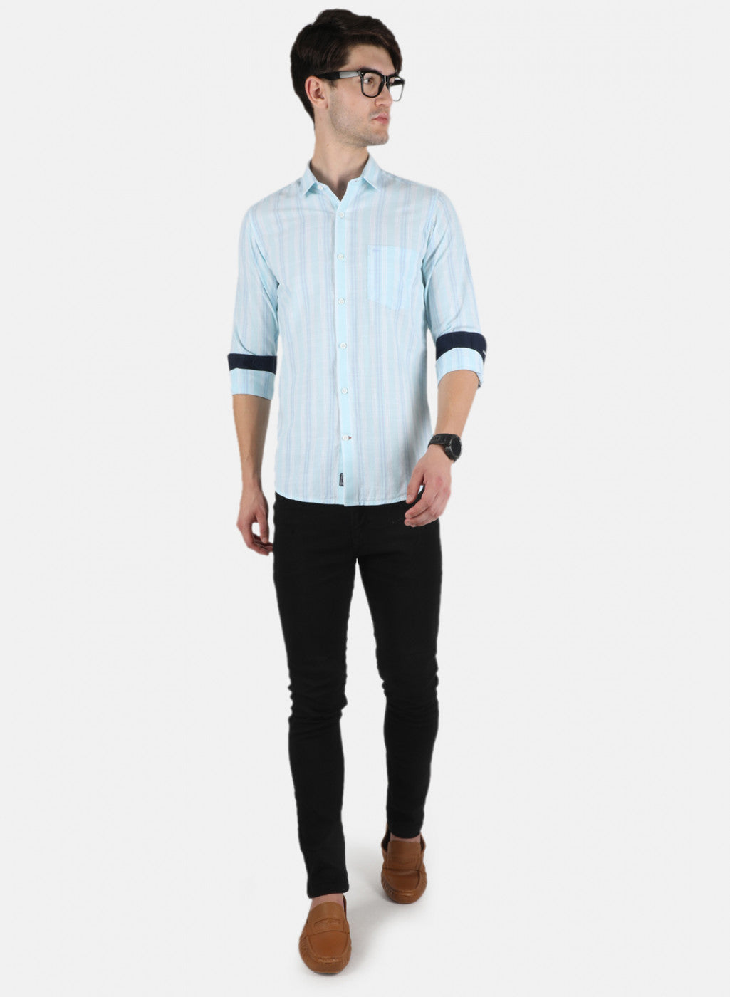 Men Blue Stripe Shirt