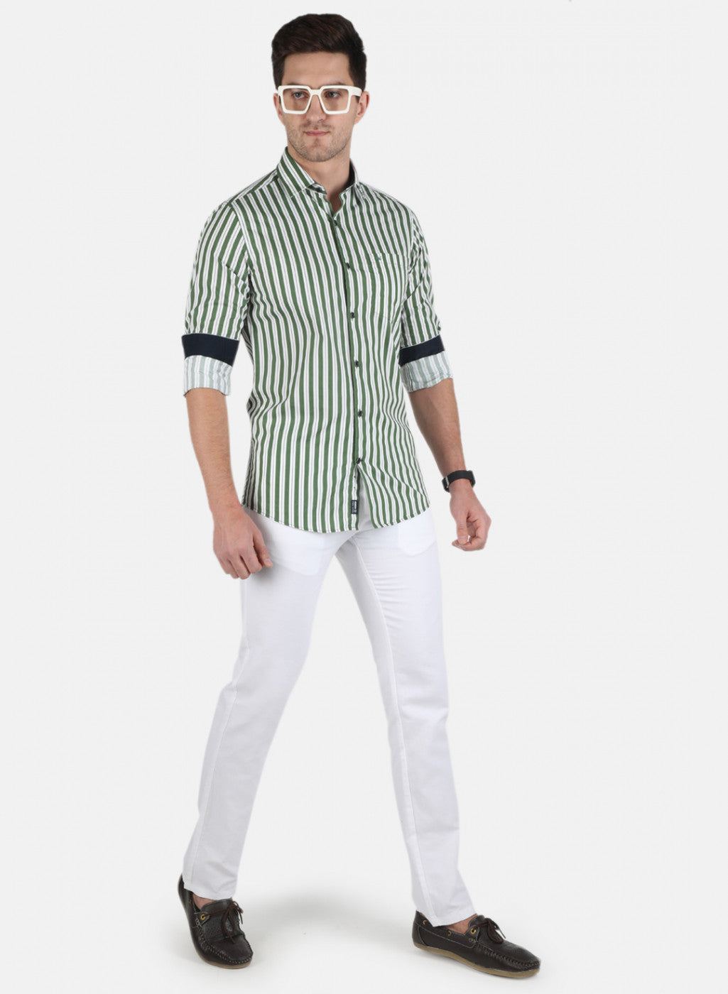 Men Green Stripe Shirt