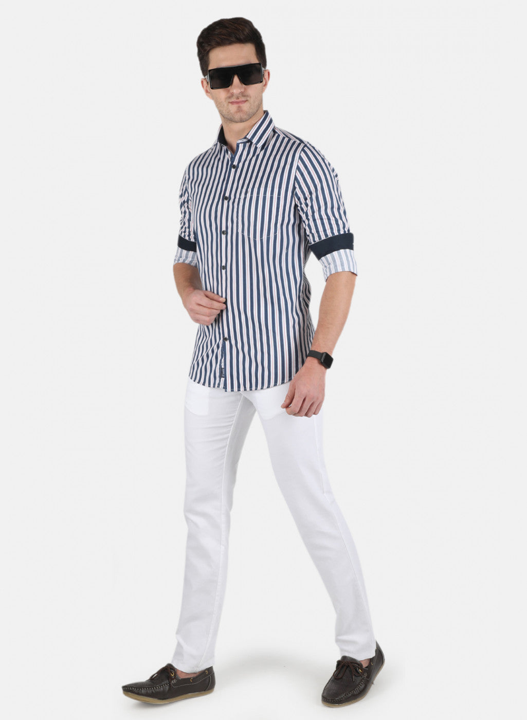 Men NAvy Blue Stripe Shirt