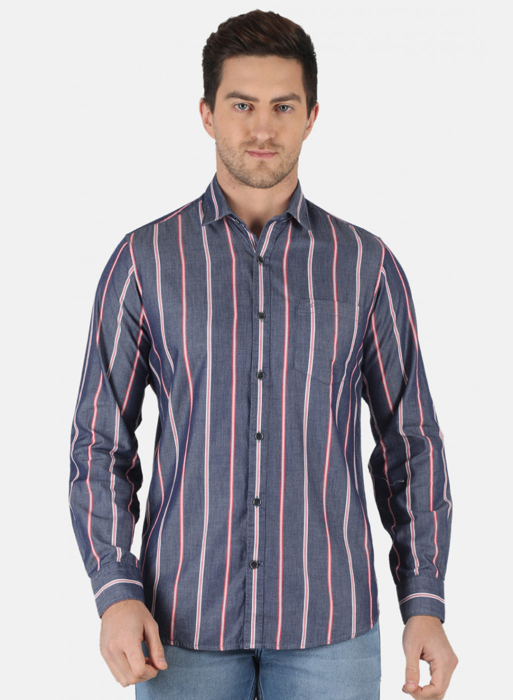 Men Blue Stripe Shirt