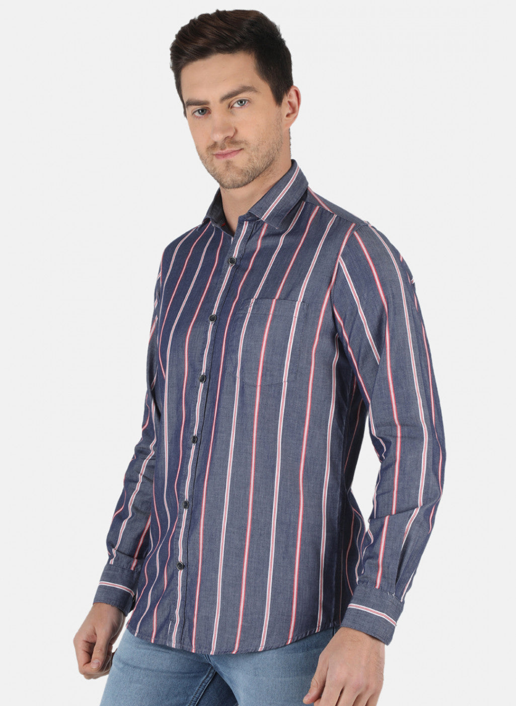 Men Blue Stripe Shirt