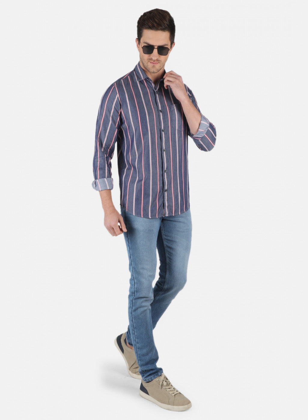 Men Blue Stripe Shirt