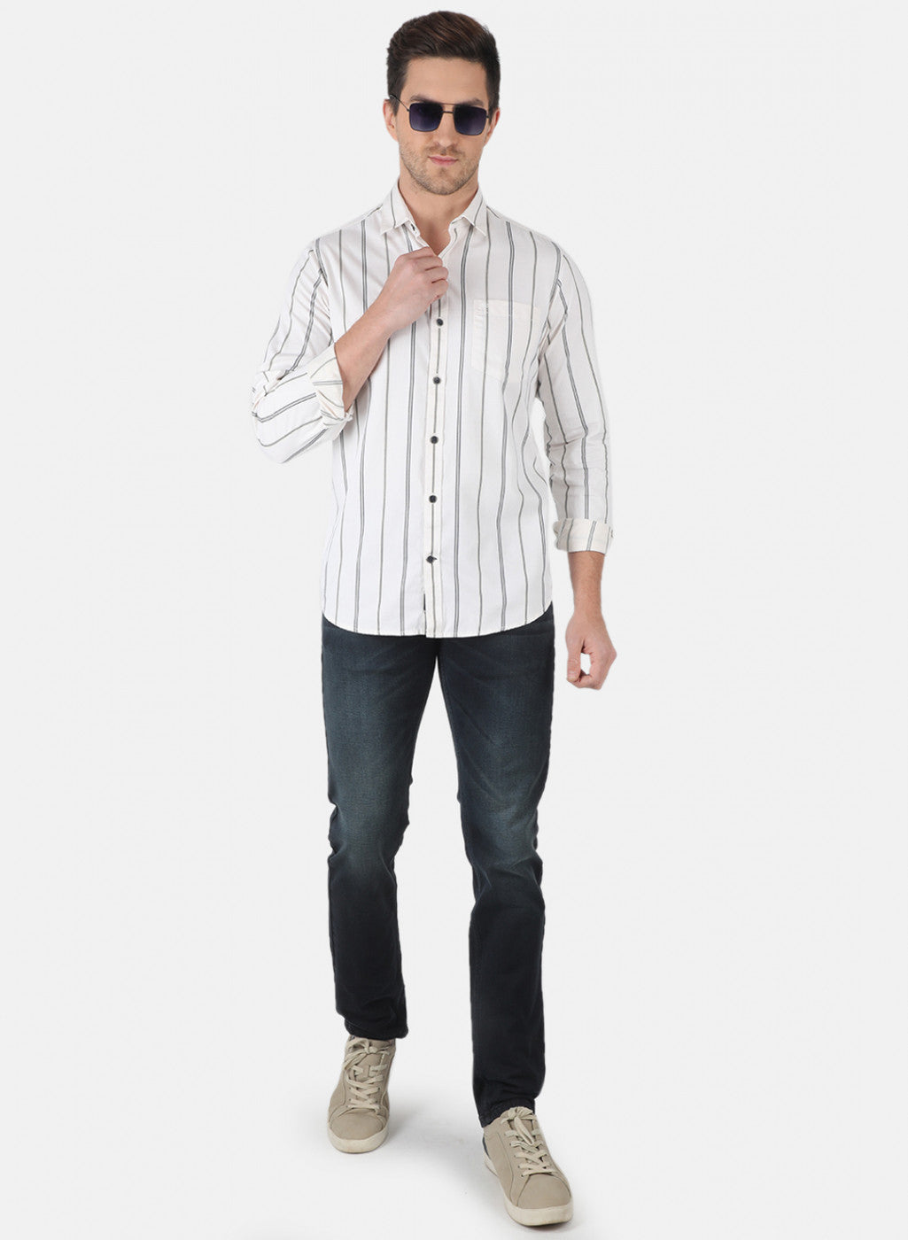 Men White Stripe Shirt