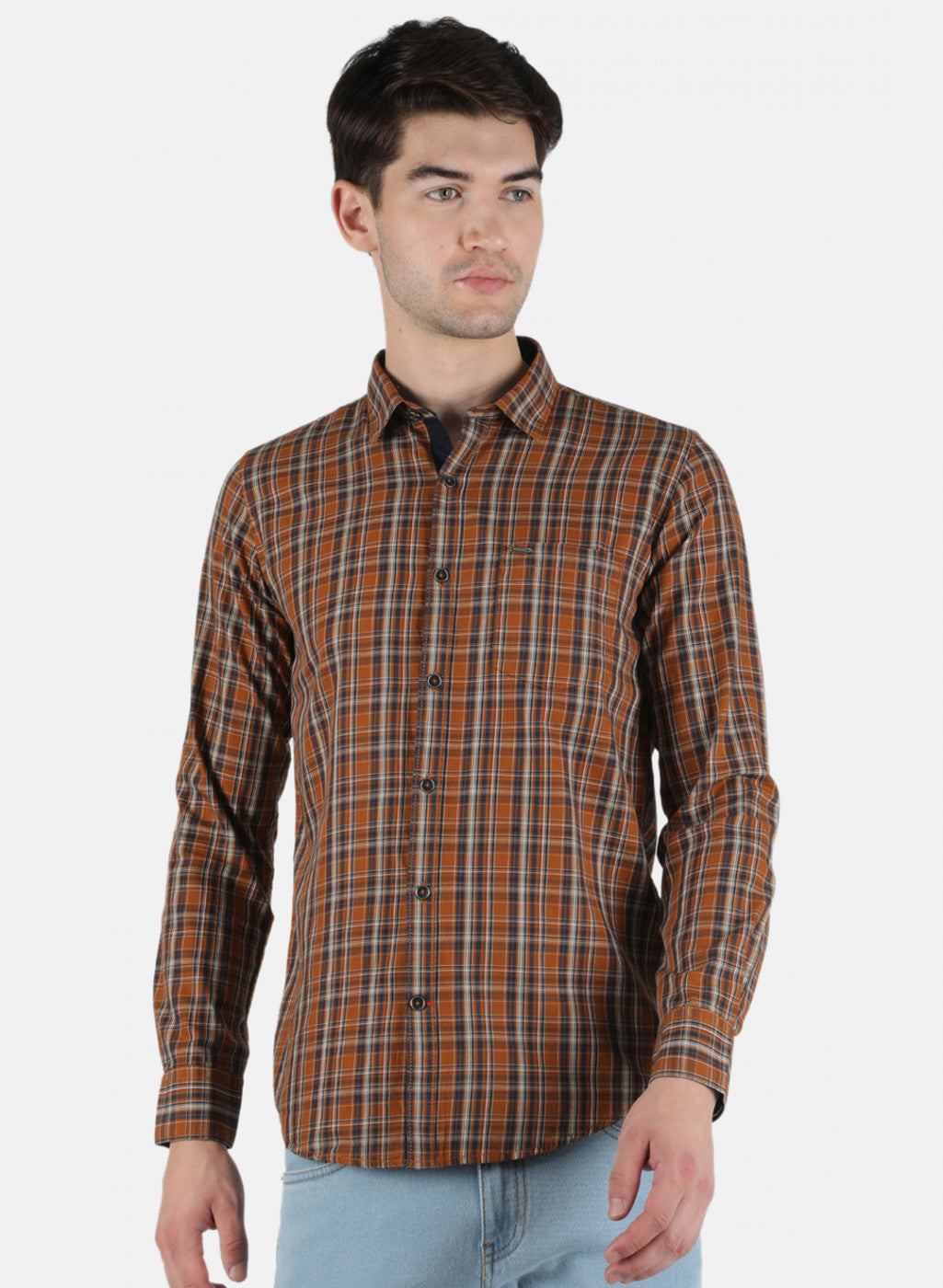 Men Brown Check Shirt