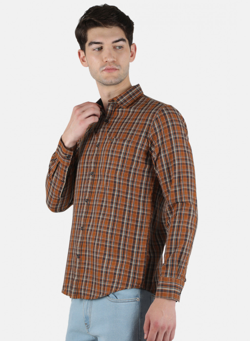 Men Brown Check Shirt