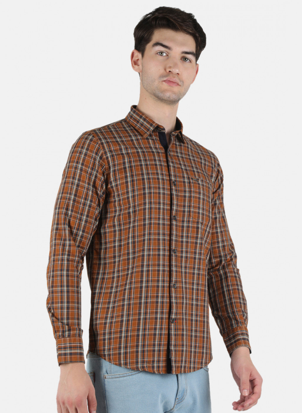 Men Brown Check Shirt