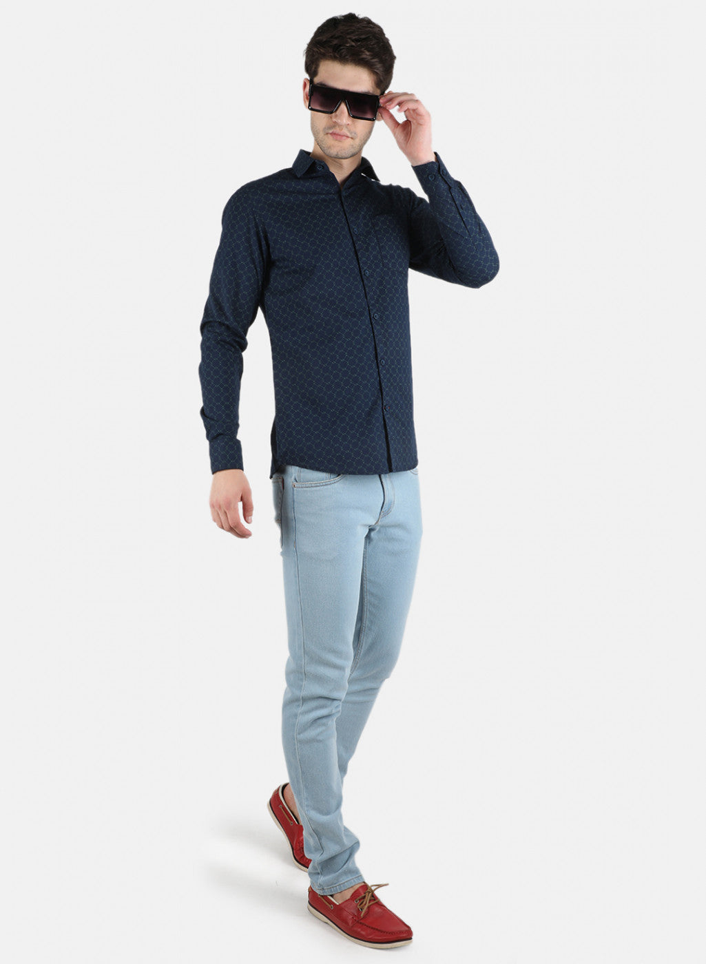 Men NAvy Blue Printed Shirt