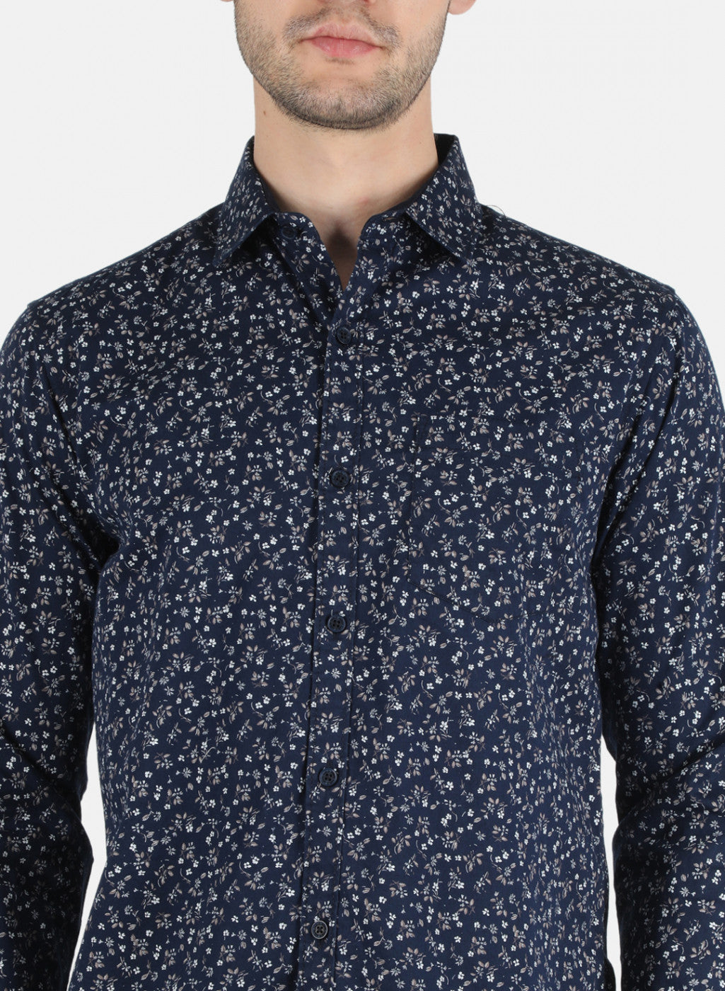 Men NAvy Blue Printed Shirt