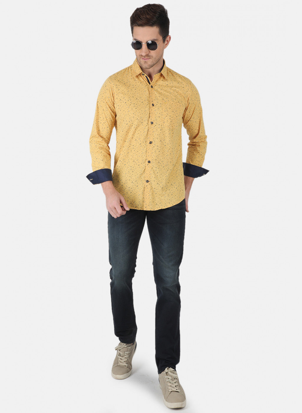 Men Mustard Printed Shirt