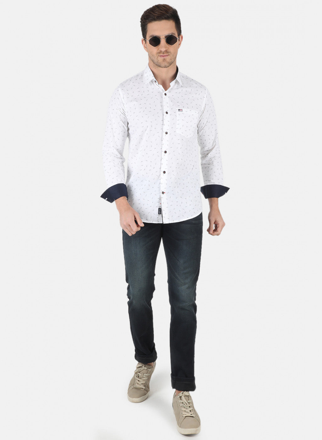 Men White Printed Shirt