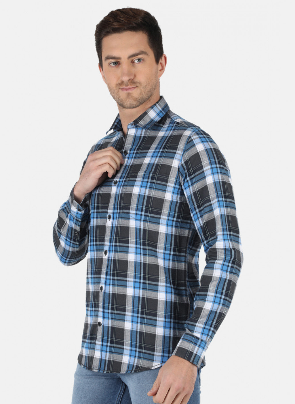 Men Grey Check Shirt