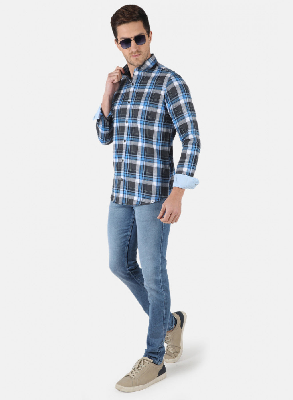 Men Grey Check Shirt