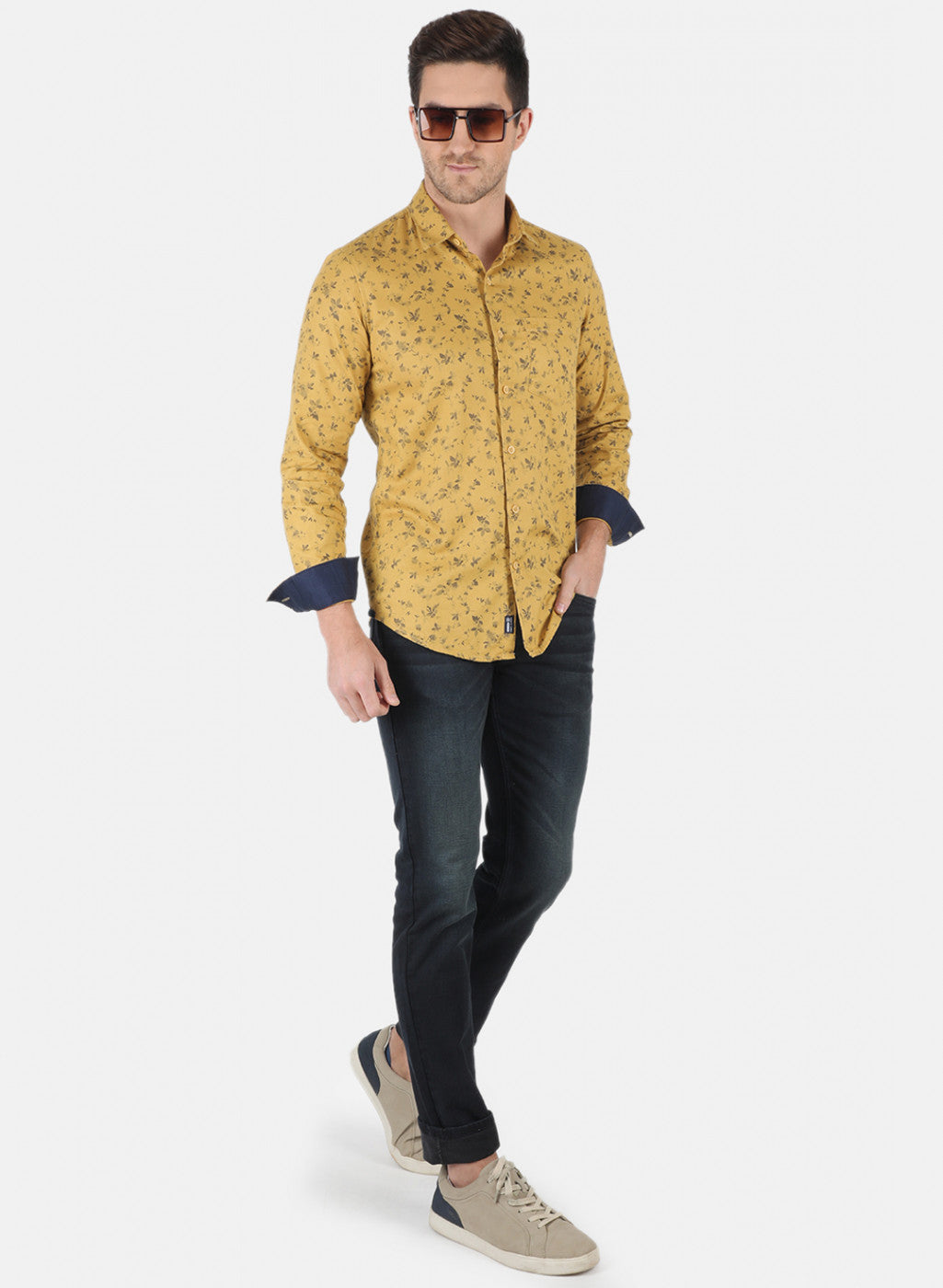 Men Mustard Printed Shirt