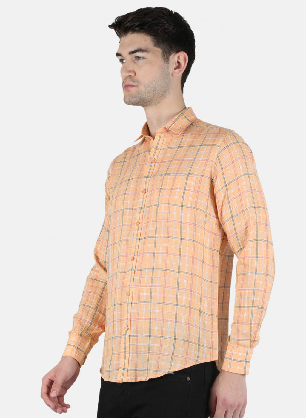 Men Orange Check Shirt