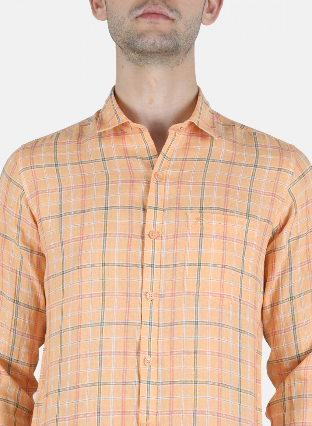 Men Orange Check Shirt