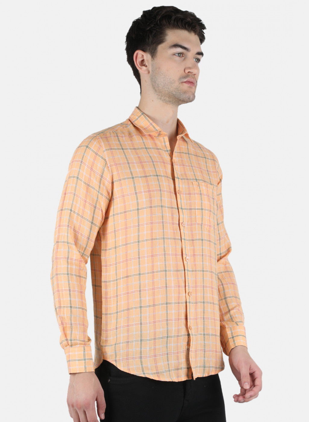 Men Orange Check Shirt