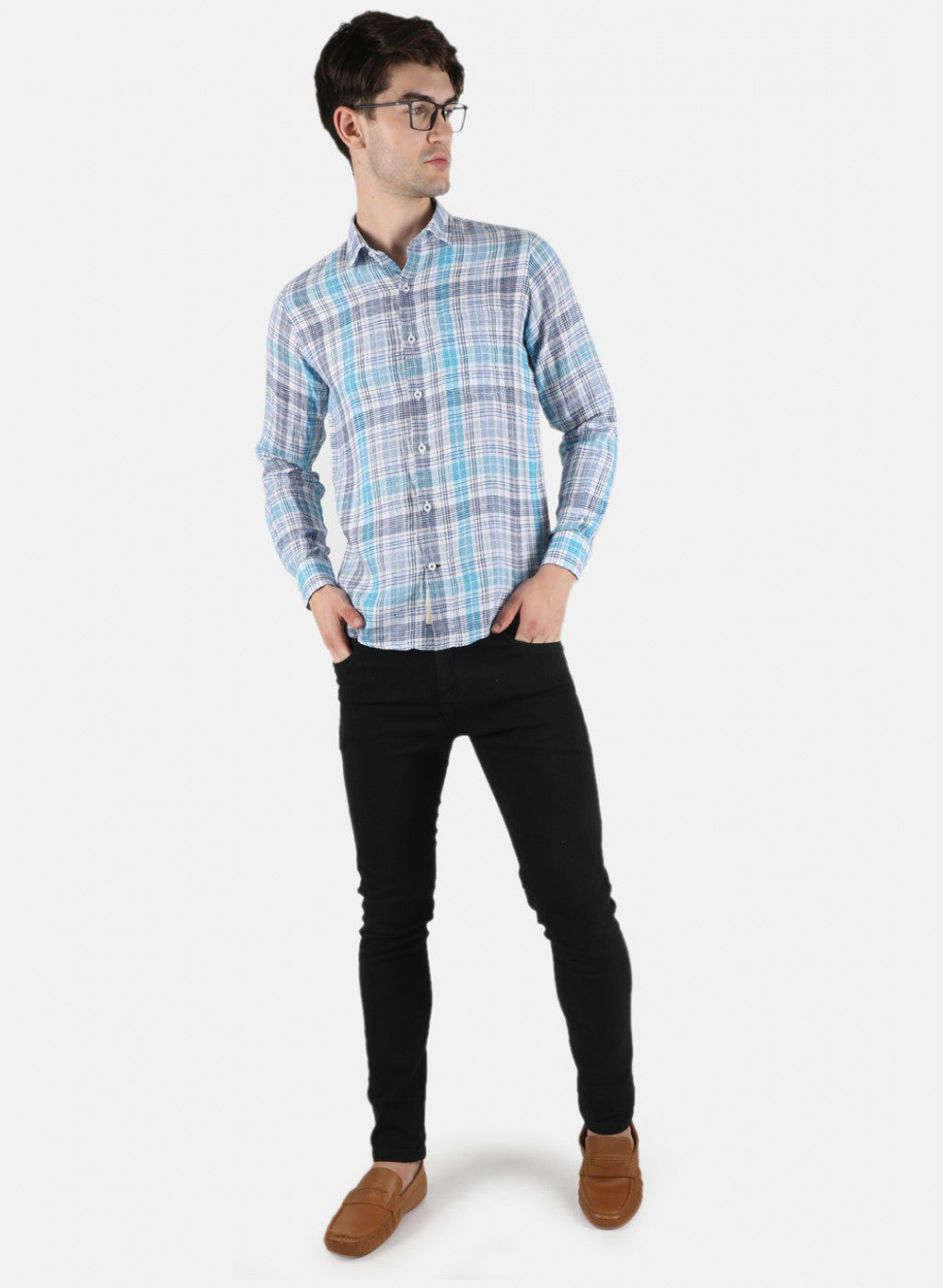 Men NAvy Blue Check Shirt