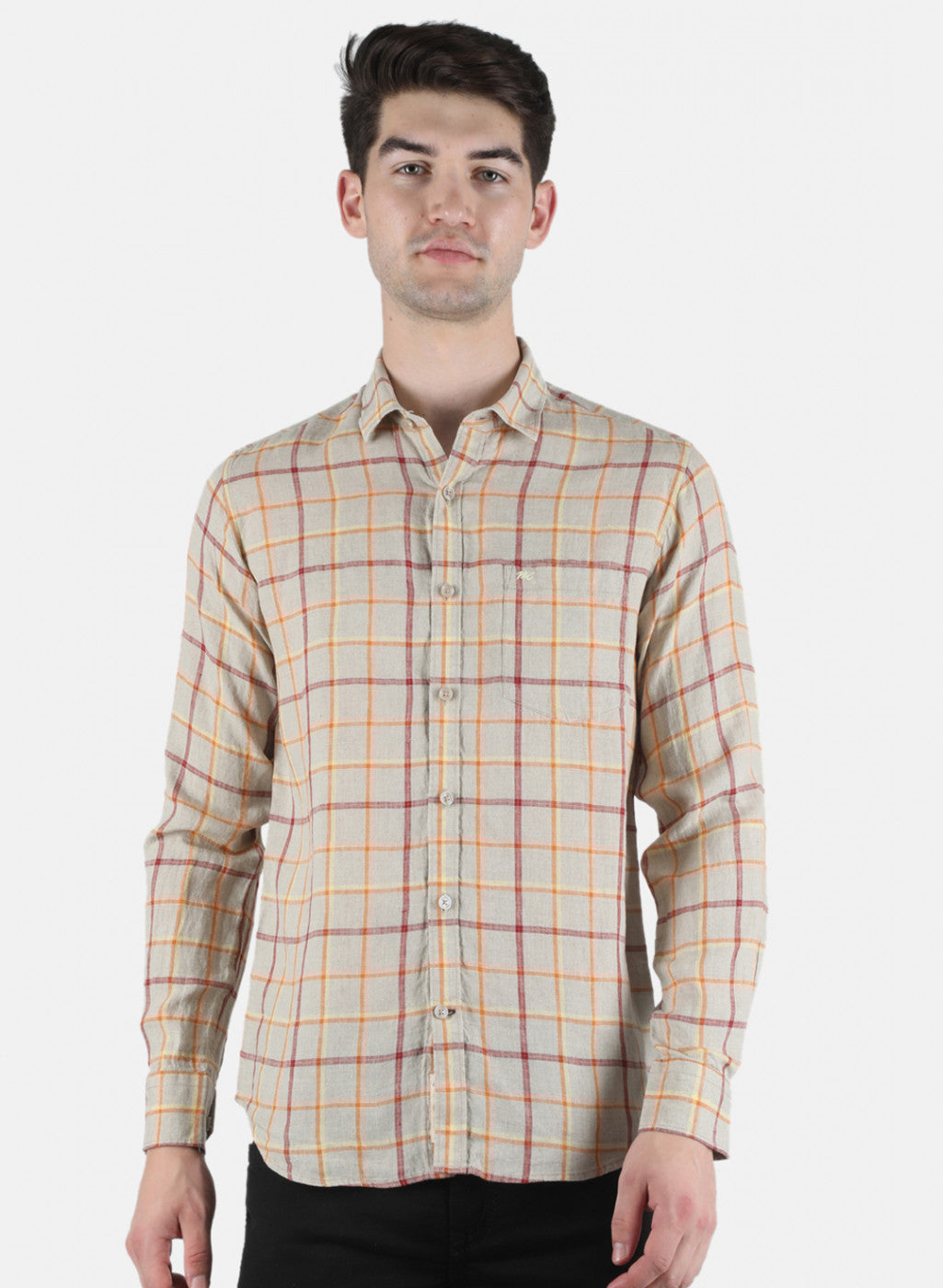 Men Beige Check Shirt