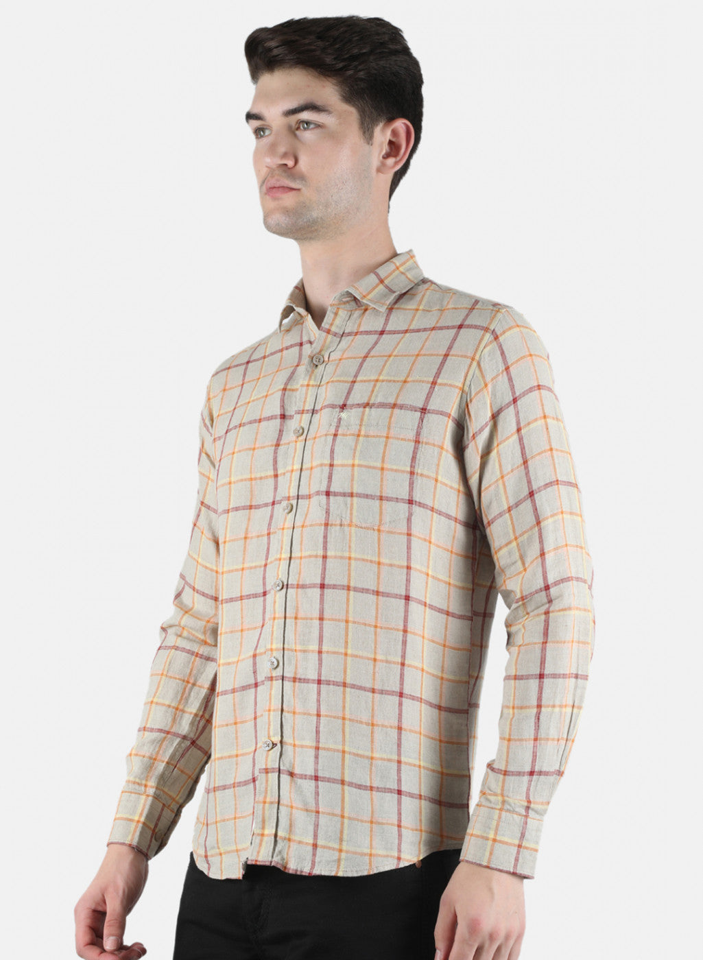 Men Beige Check Shirt