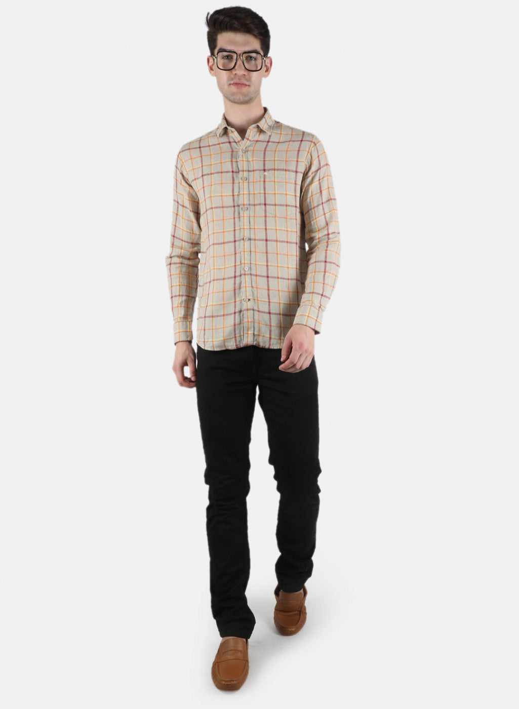 Men Beige Check Shirt