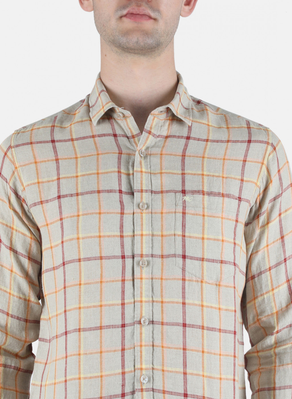 Men Beige Check Shirt