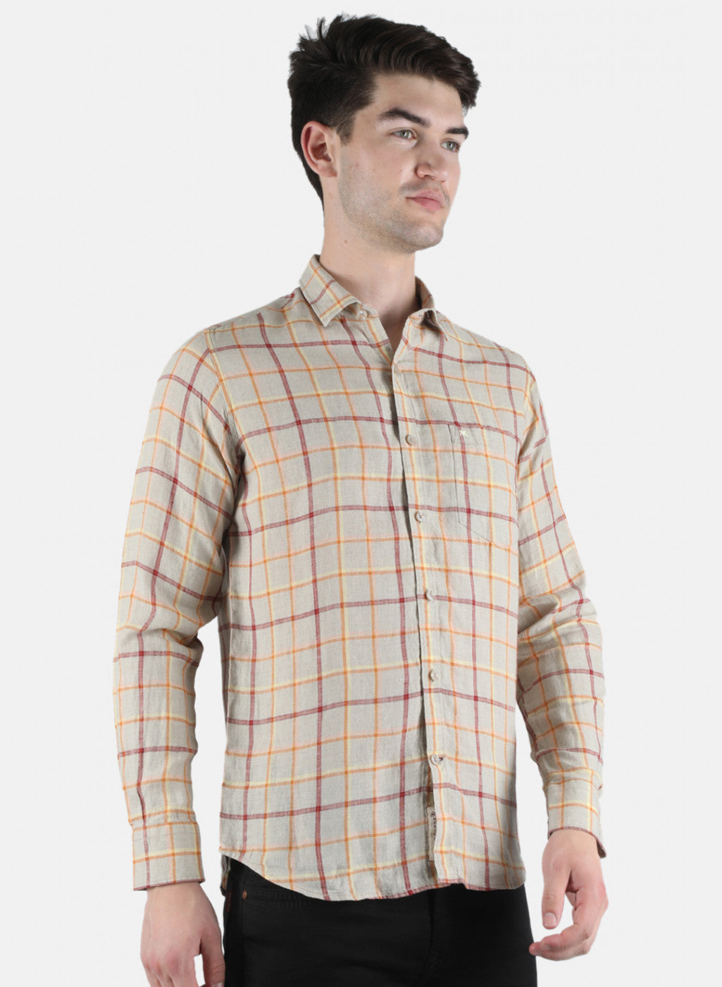 Men Beige Check Shirt