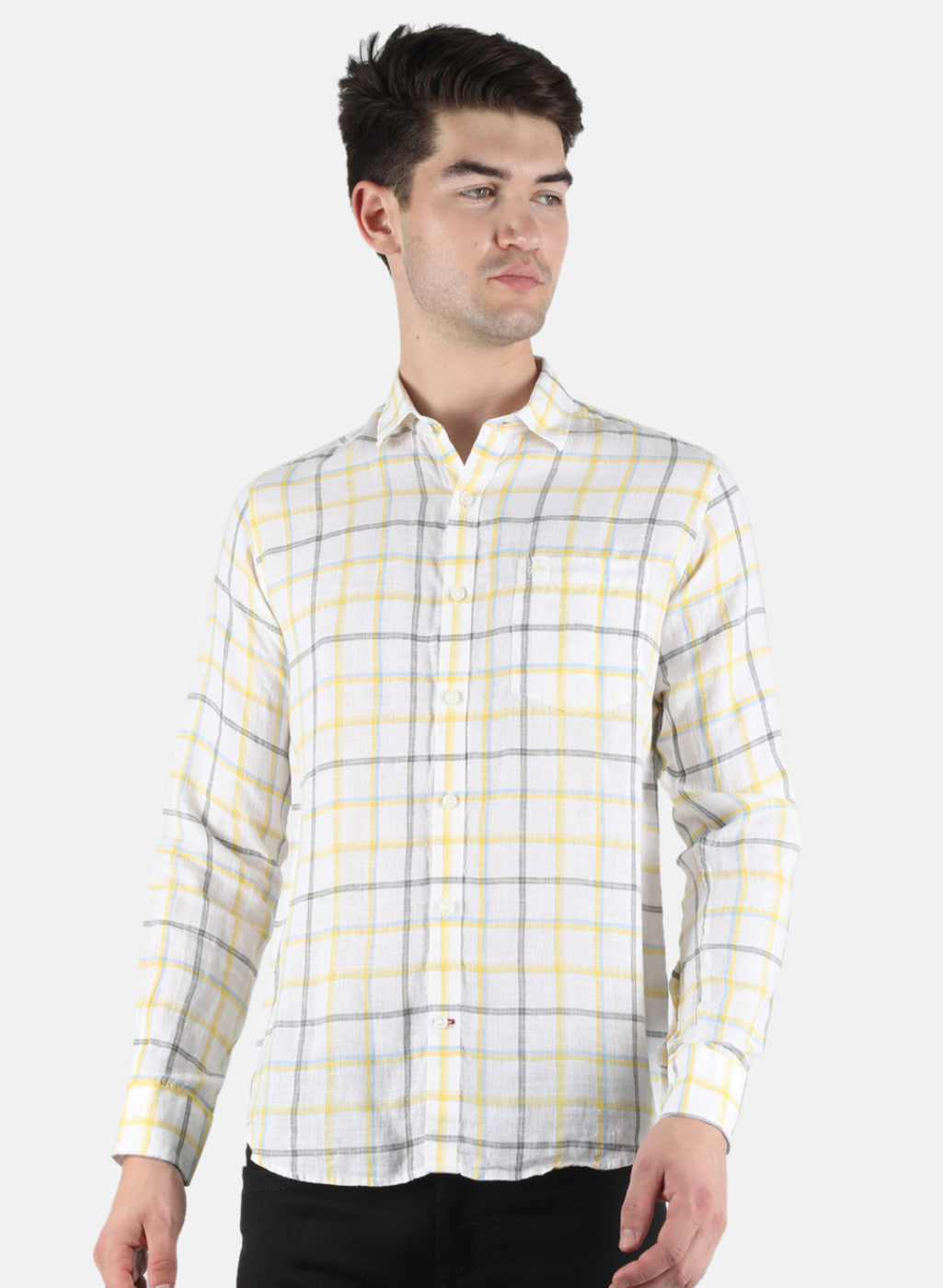 Men White Check Shirt