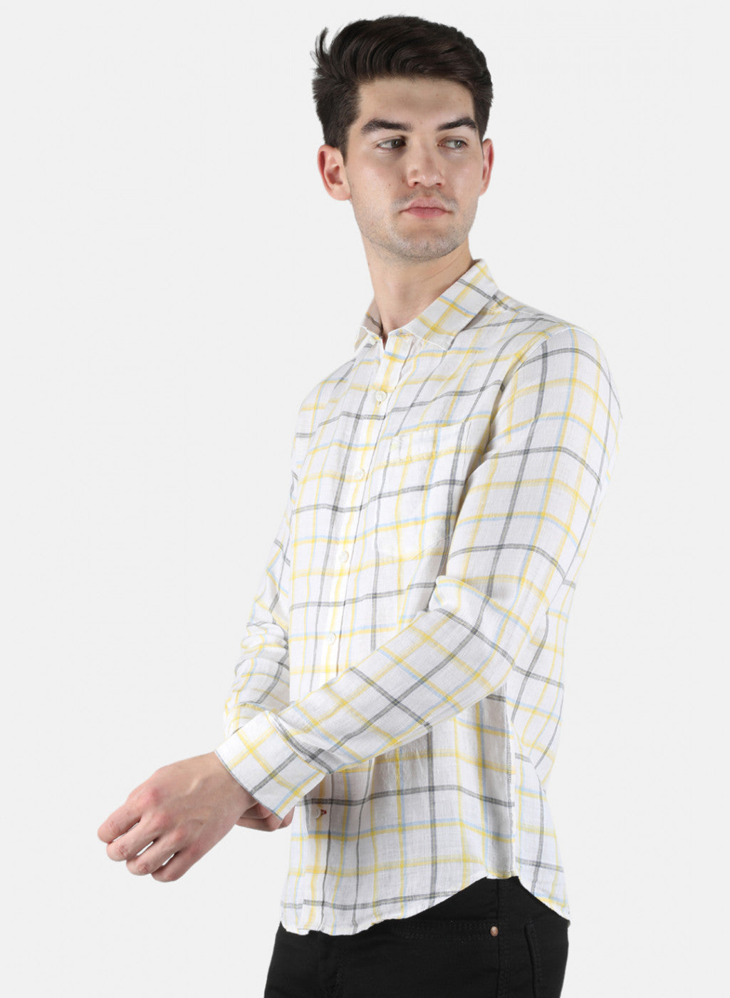 Men White Check Shirt