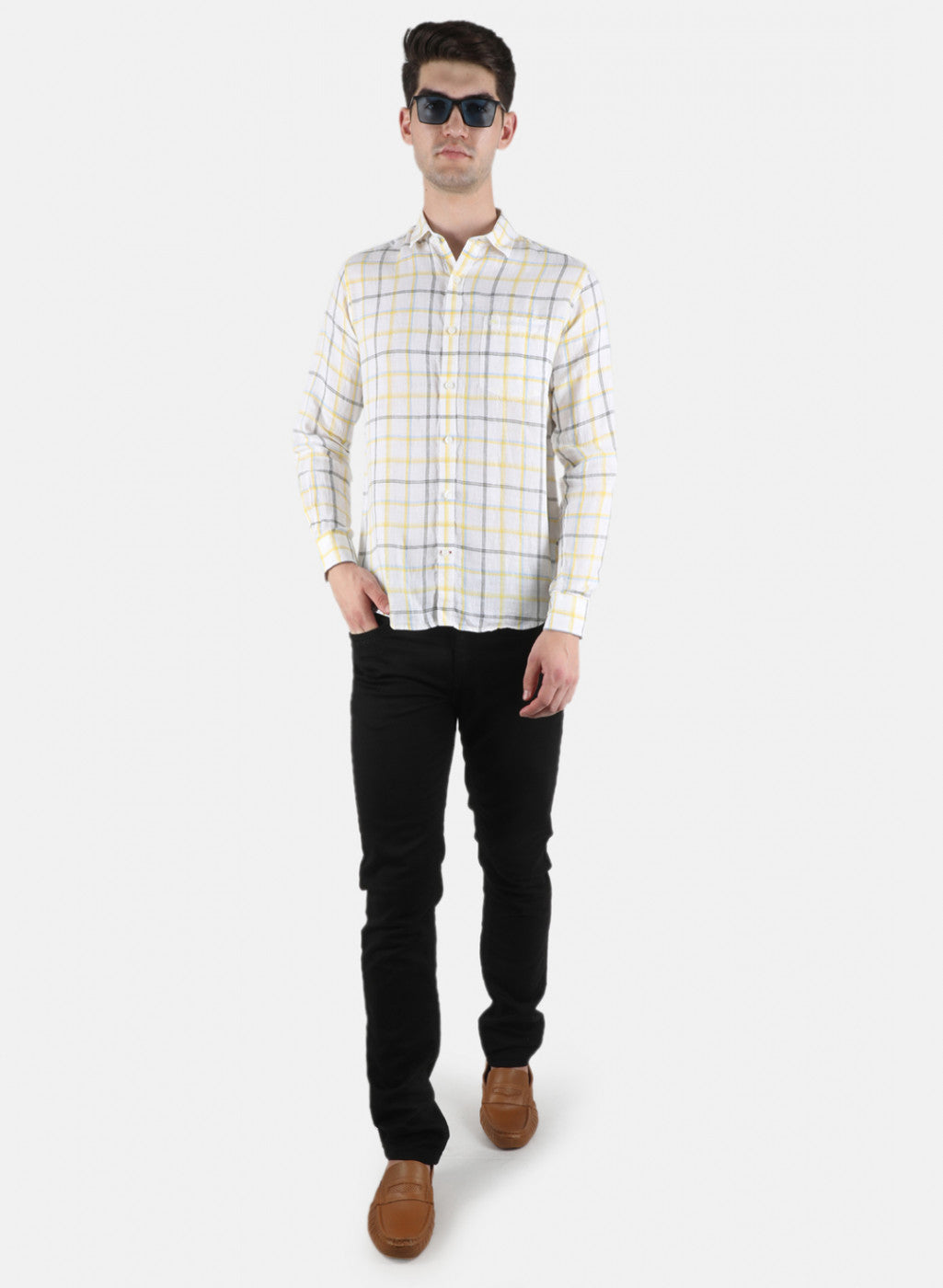 Men White Check Shirt