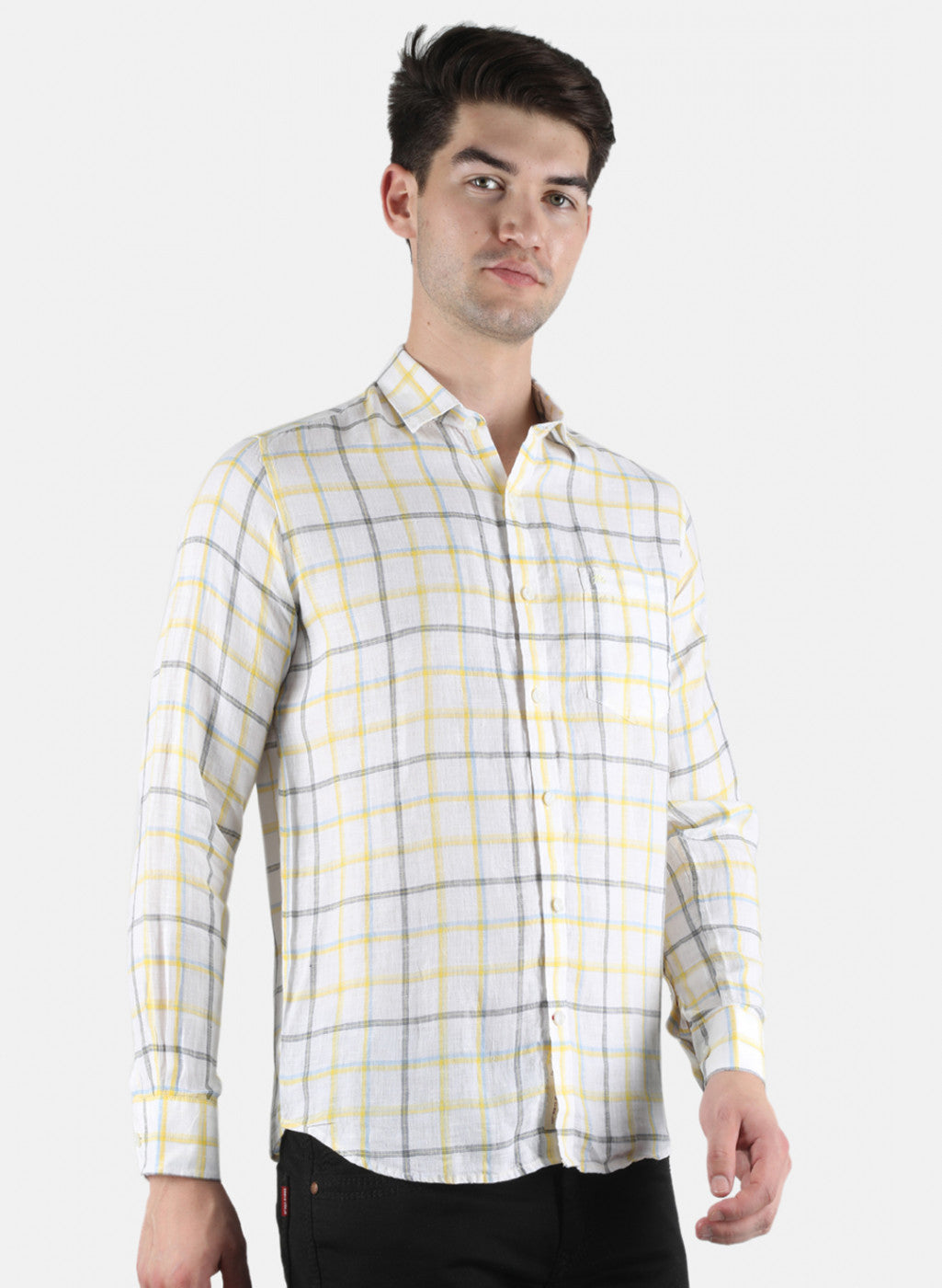 Men White Check Shirt