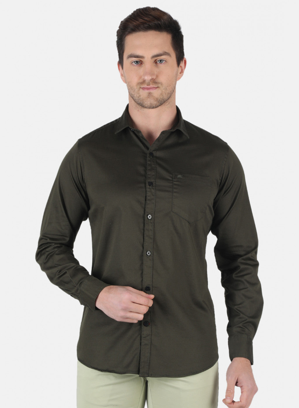 Men Olive Solid Shirt