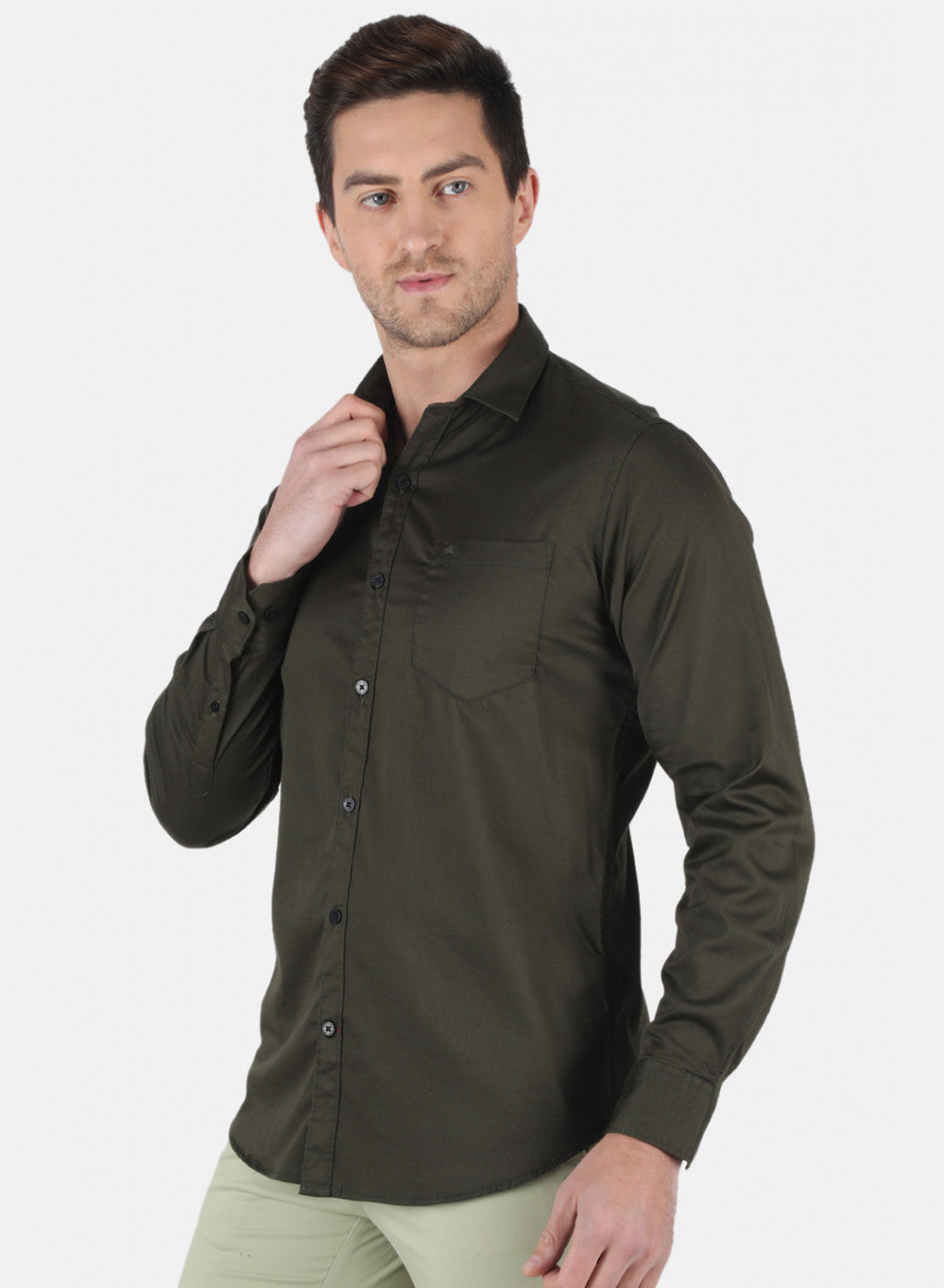 Men Olive Solid Shirt