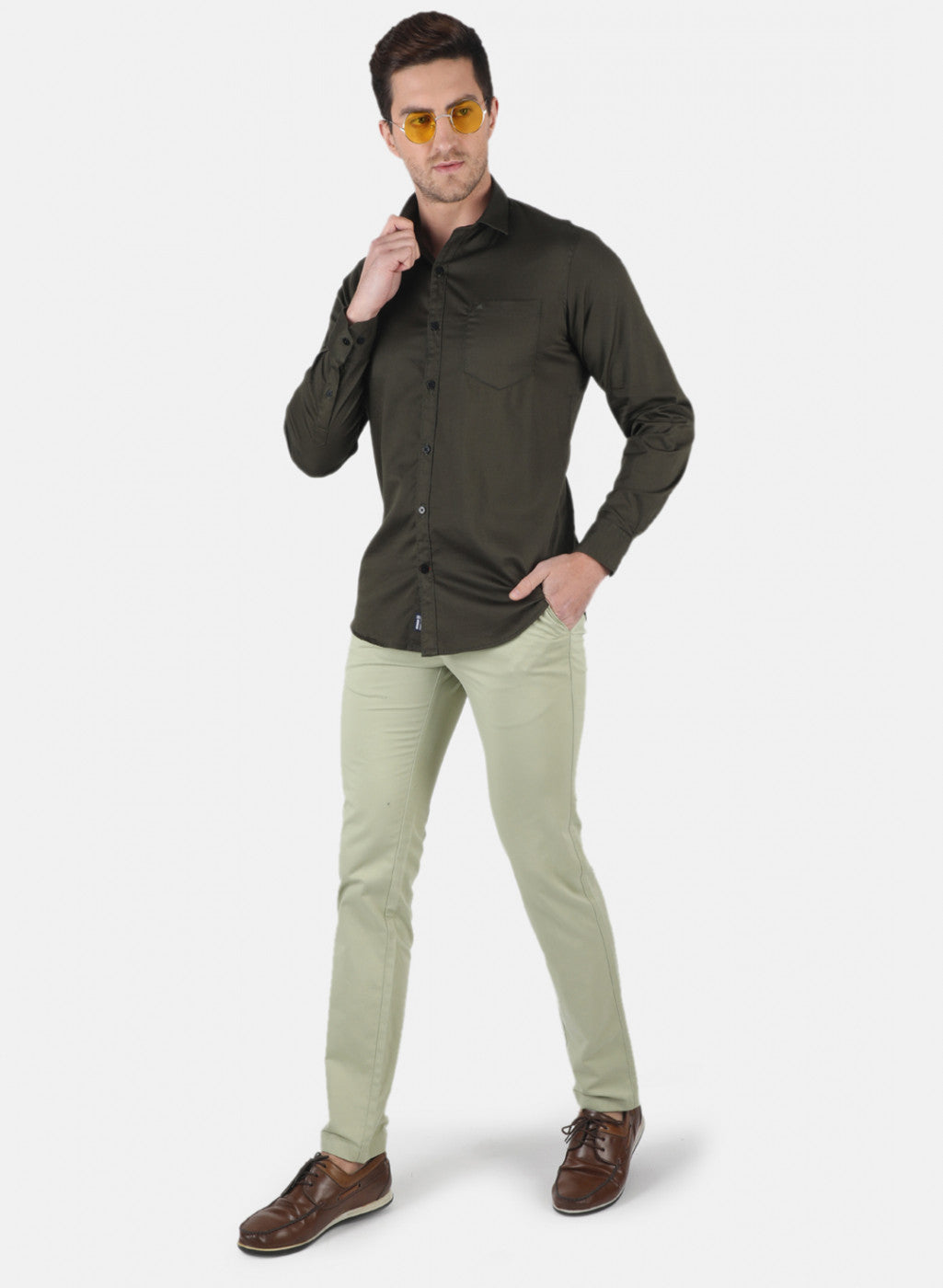 Men Olive Solid Shirt