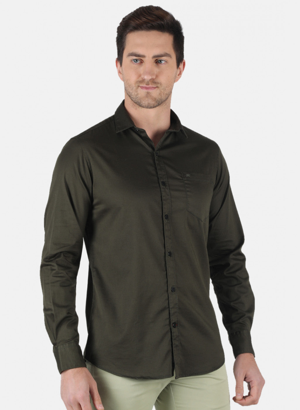 Men Olive Solid Shirt