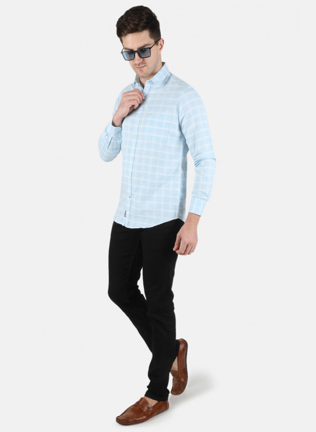 Men Blue Check Shirt