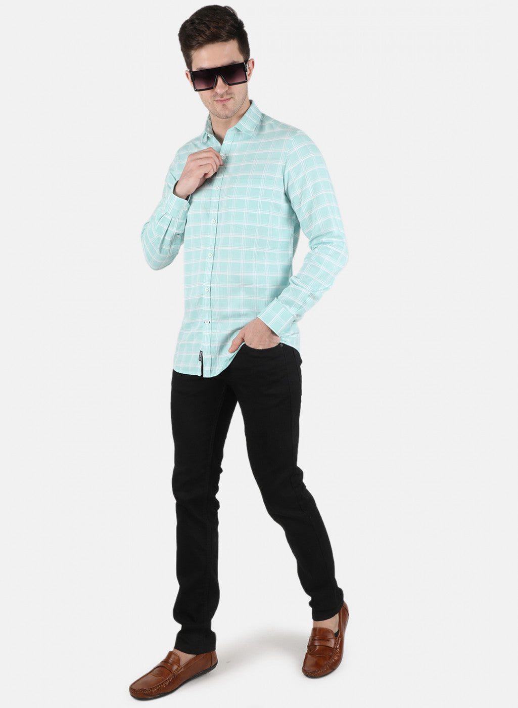 Men Green Check Shirt