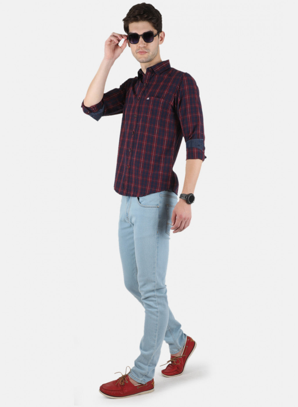 Men Maroon Check Shirt