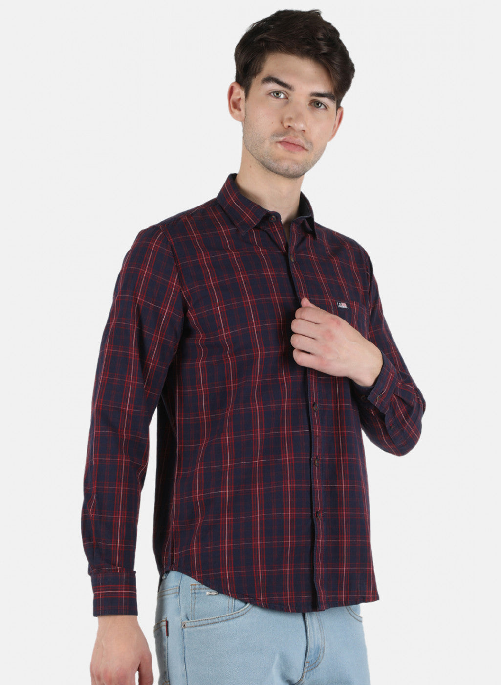 Men Maroon Check Shirt