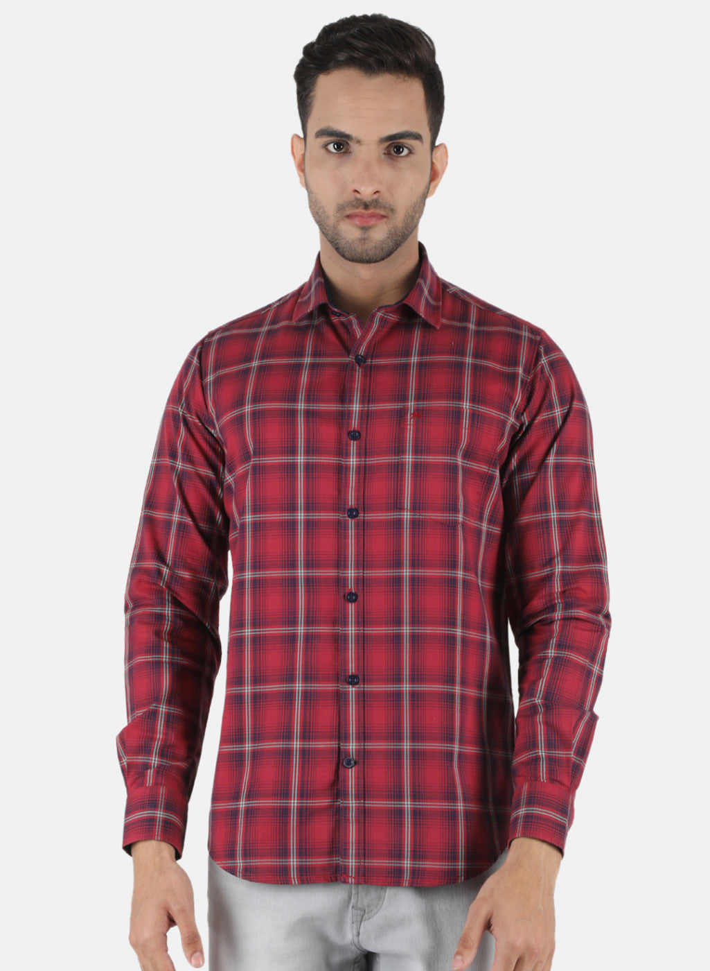 Men Maroon Check Shirt