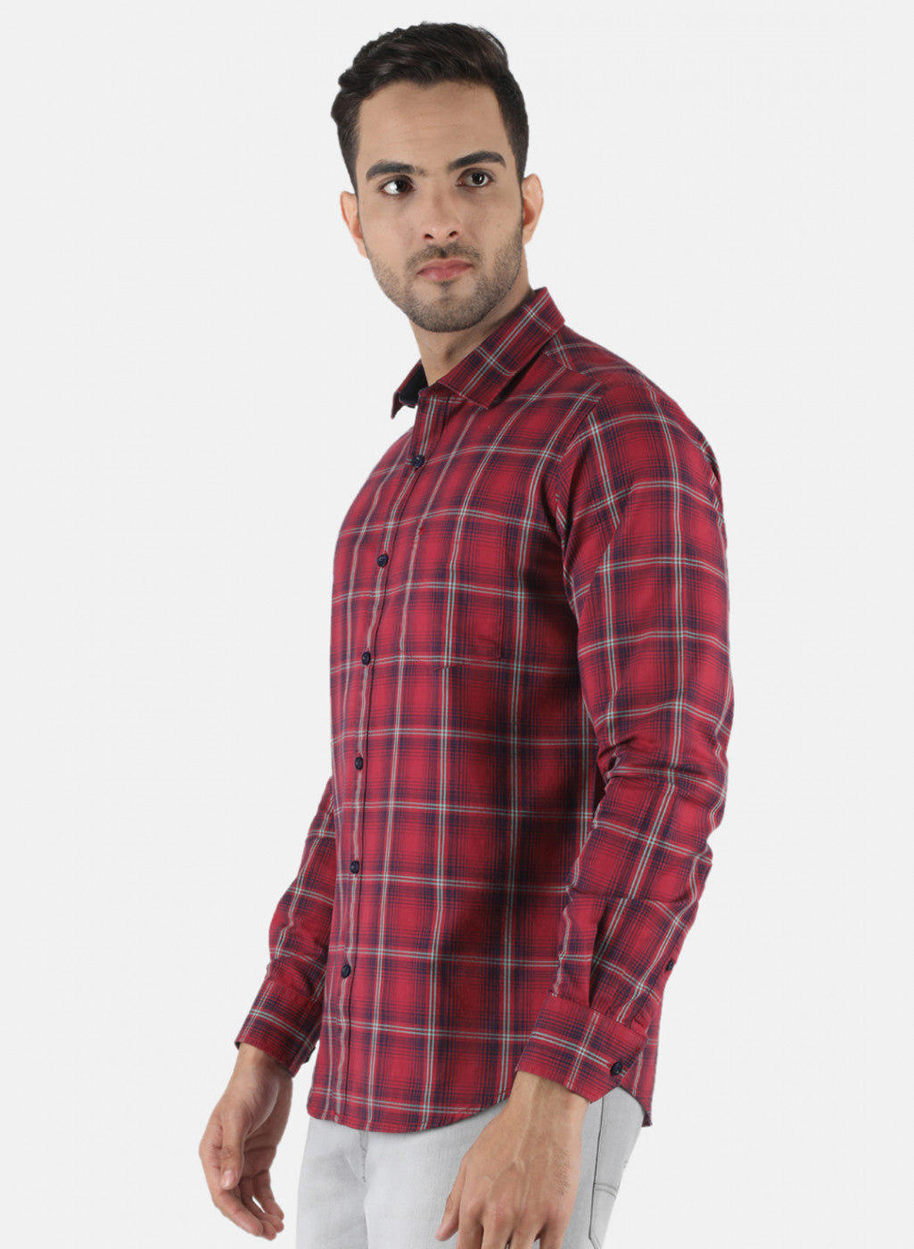 Men Maroon Check Shirt