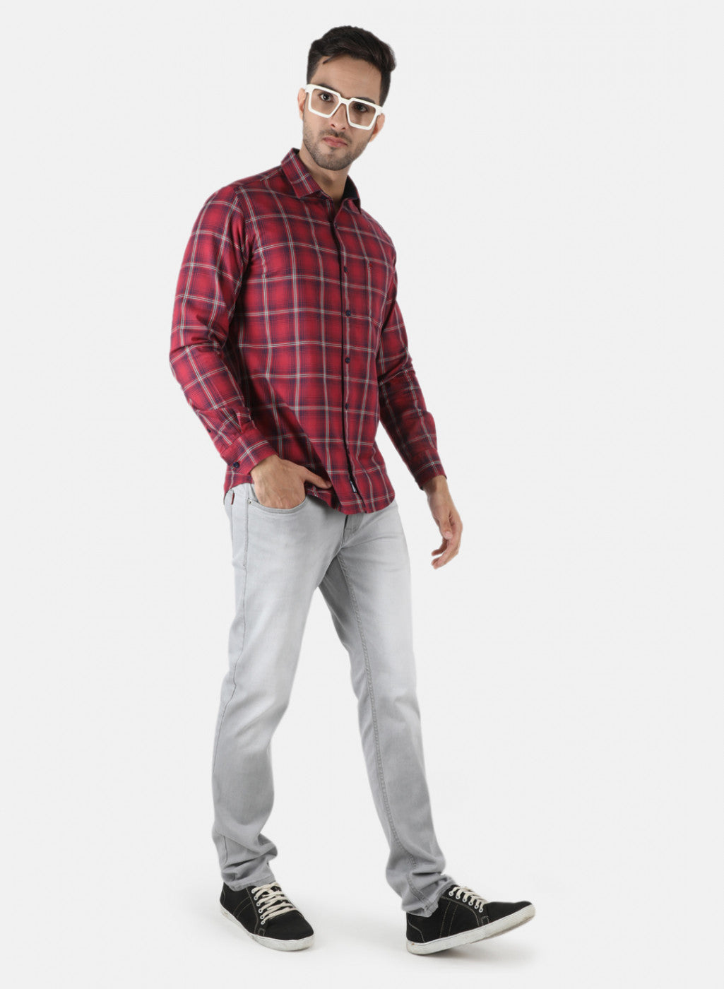 Men Maroon Check Shirt