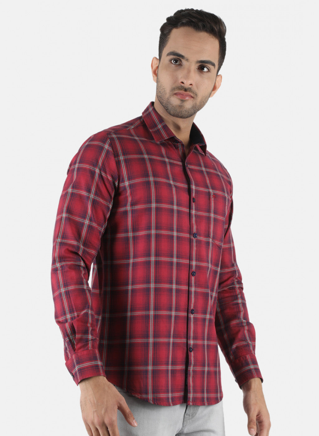 Men Maroon Check Shirt