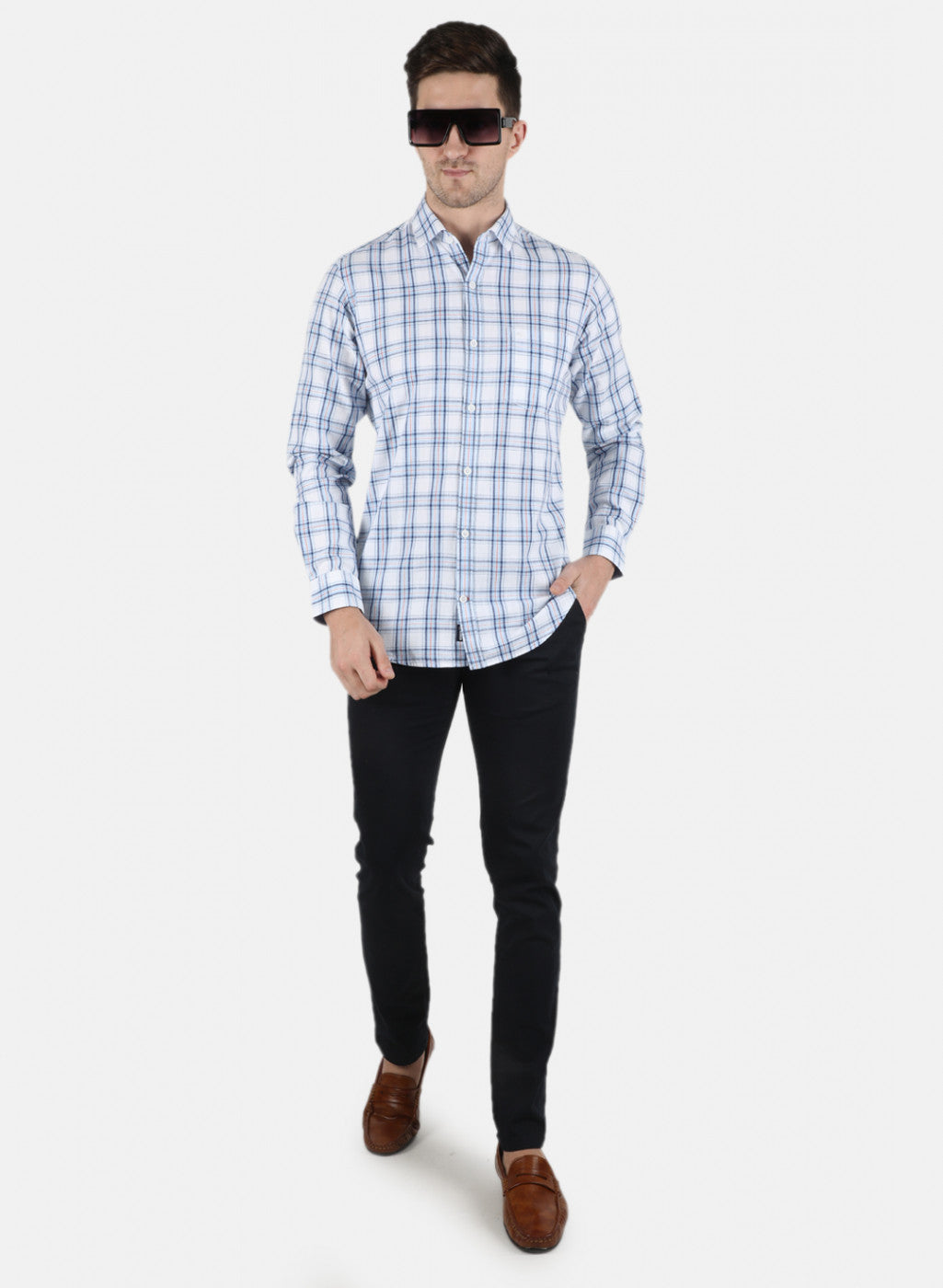 Men Blue Check Shirt